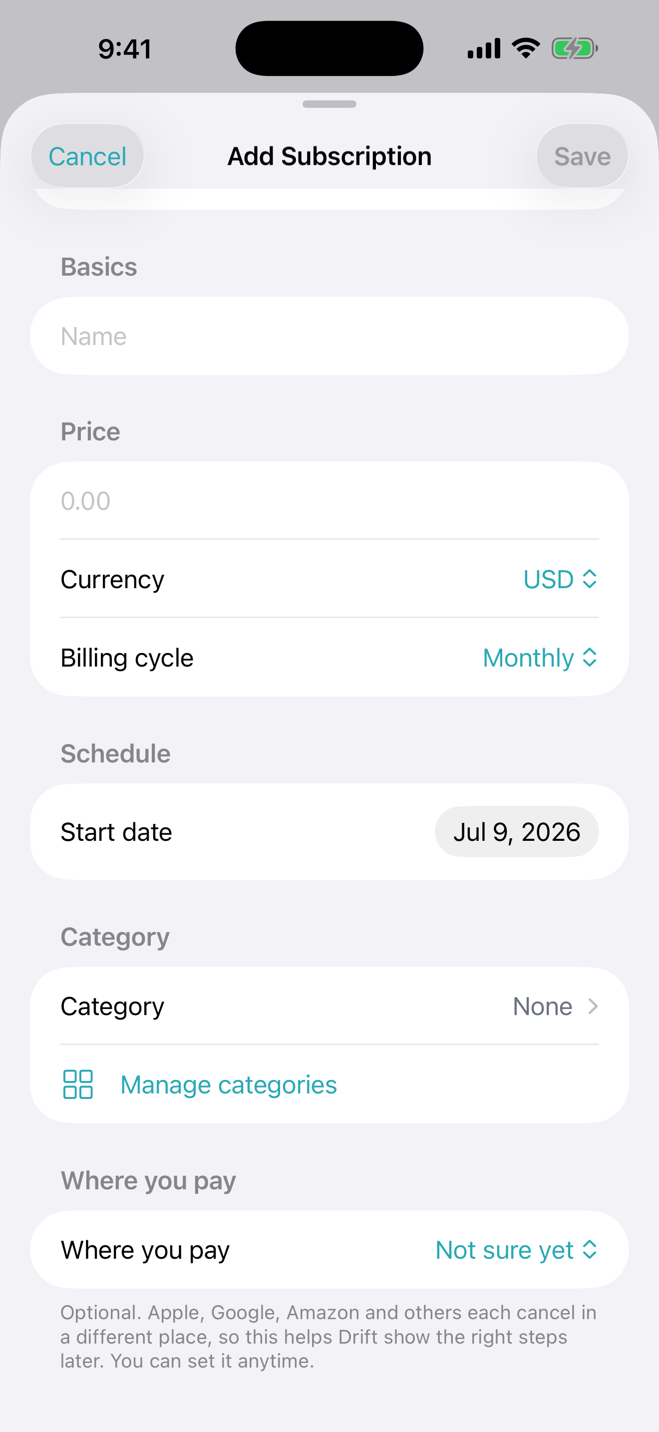 Add your subscriptions