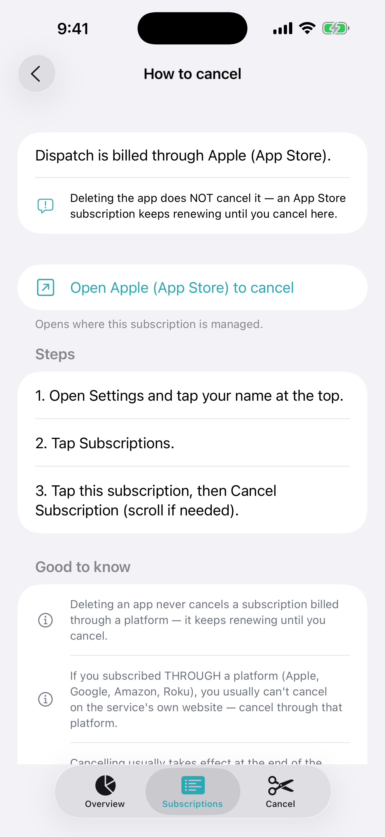Cancel guide with clear step-by-step instructions