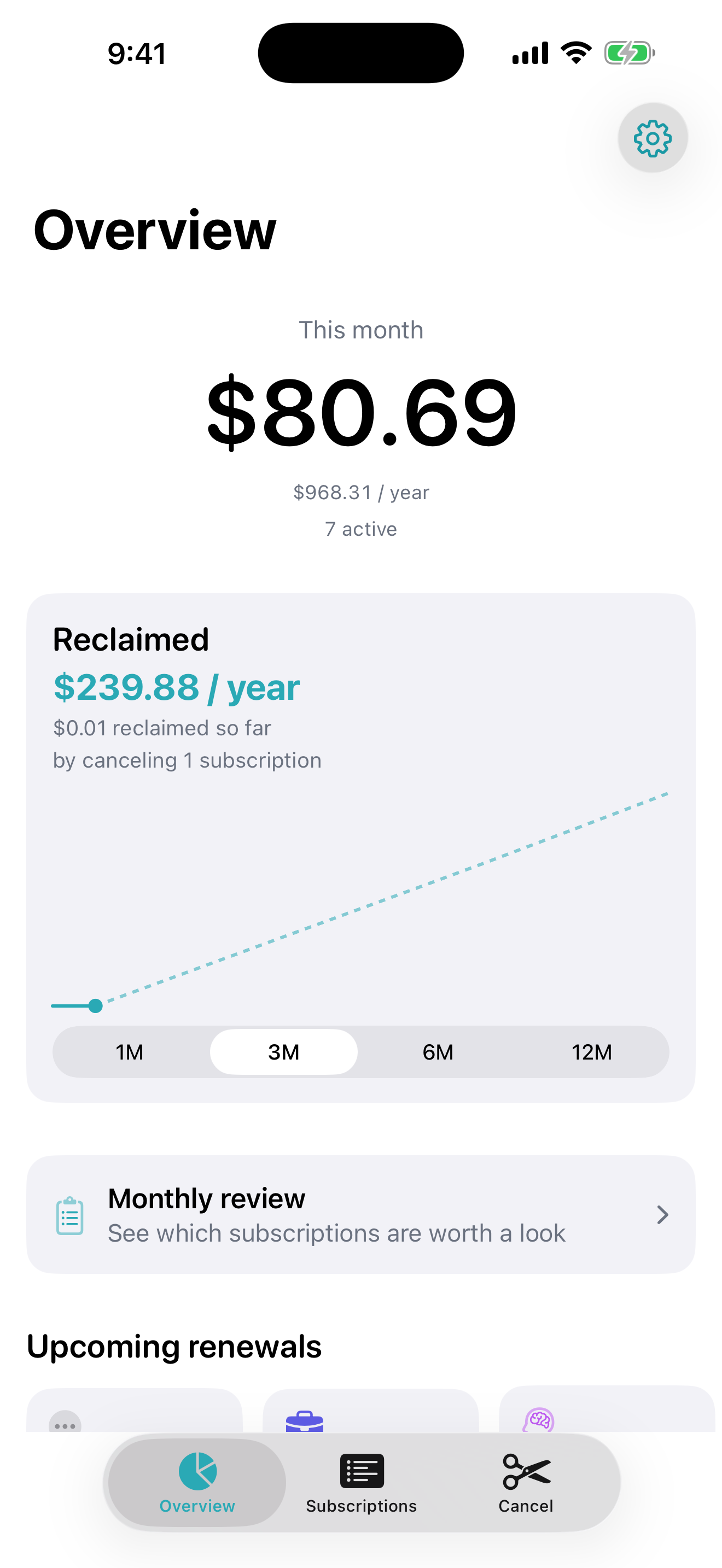 Drift overview showing the monthly total and reclaimed savings