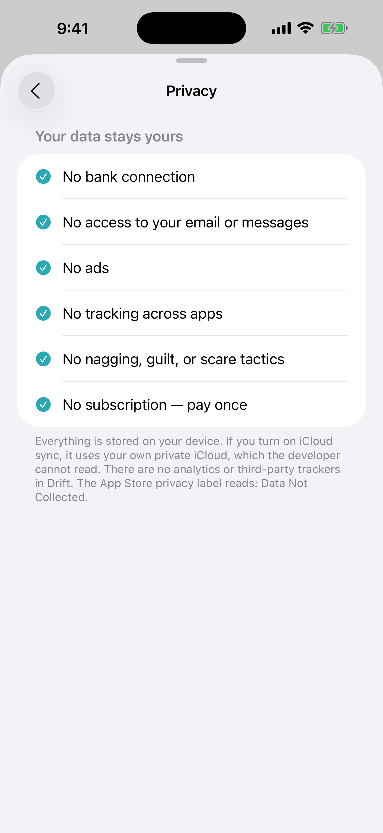 Privacy screen — Data Not Collected
